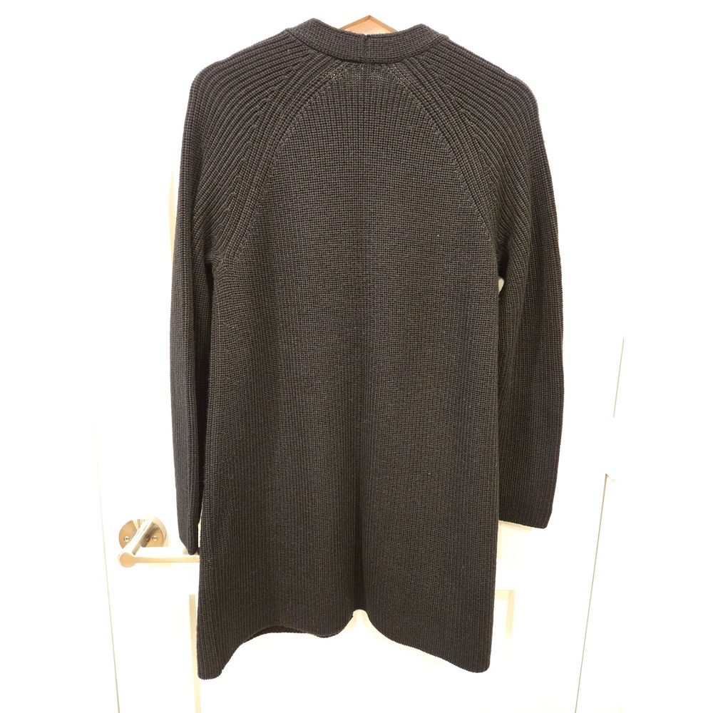 Eileen Fisher Black Extra Fine Merino Wool Ribbed Open Front Cardigan XS - Picture 3 of 7